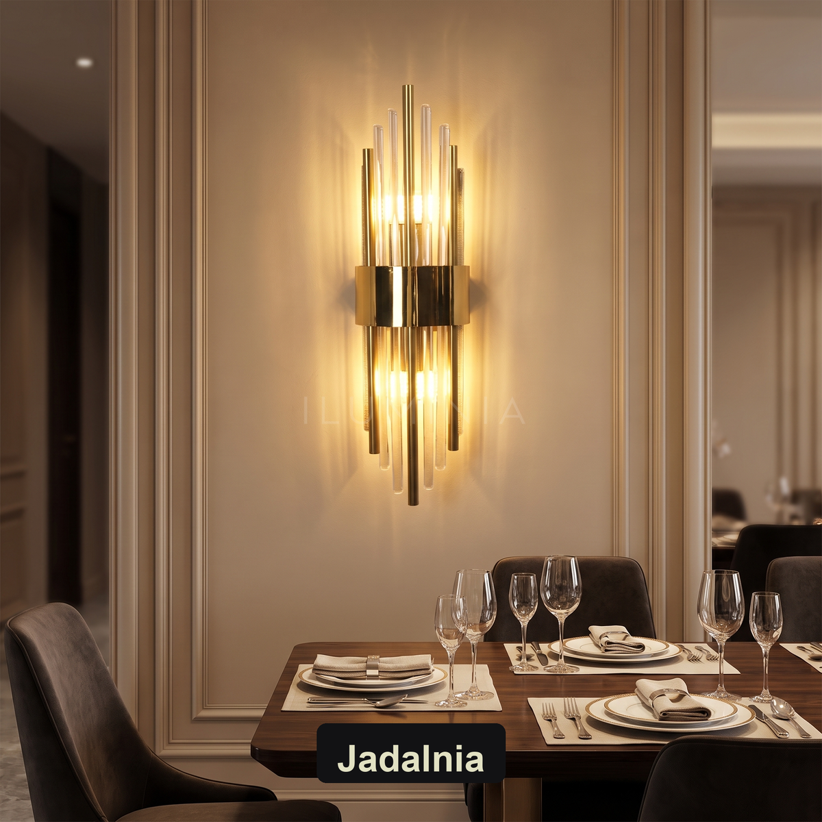 Kinkiet złoty glamour – kryształowy LED | CRISTA – jadalnia