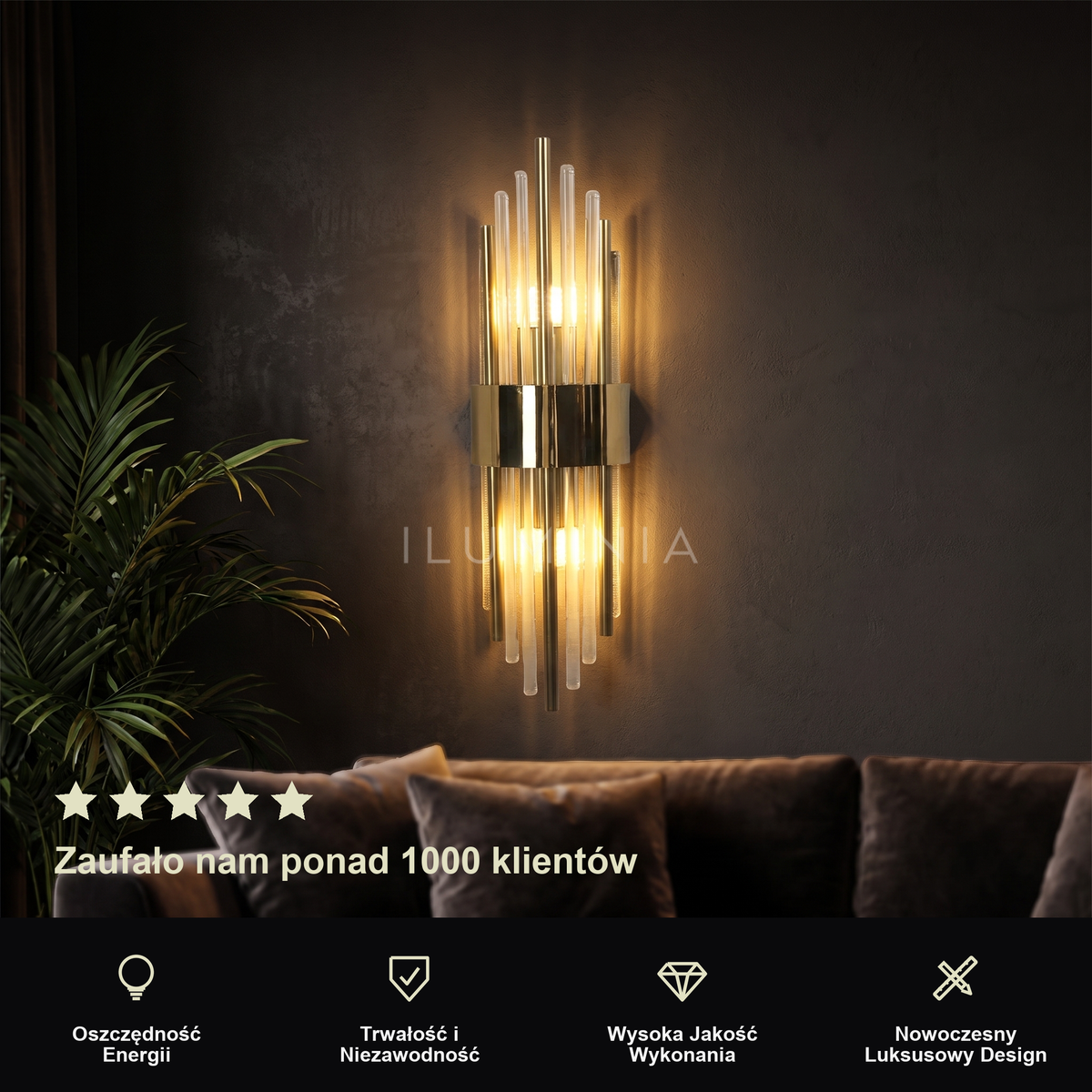 Kinkiet złoty glamour – kryształowy LED | CRISTA – prezentacja
