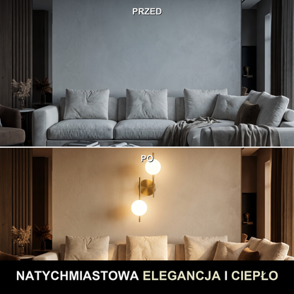 Kinkiet złoty kula – szklany klosz LED | OPALA – przed i po