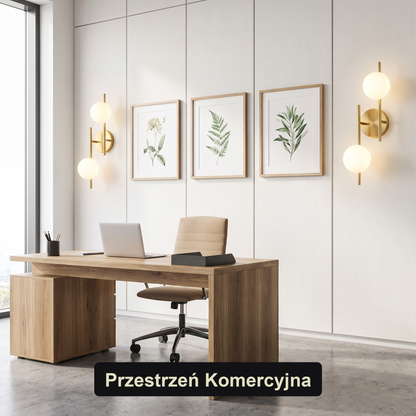 Kinkiet złoty kula – szklany klosz LED | OPALA – przestrzeń komercyjna