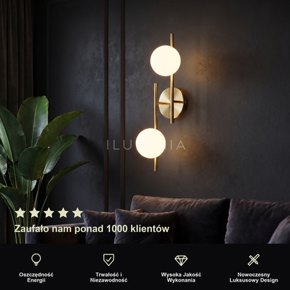 Kinkiet złoty kula – szklany klosz LED | OPALA – prezentacja