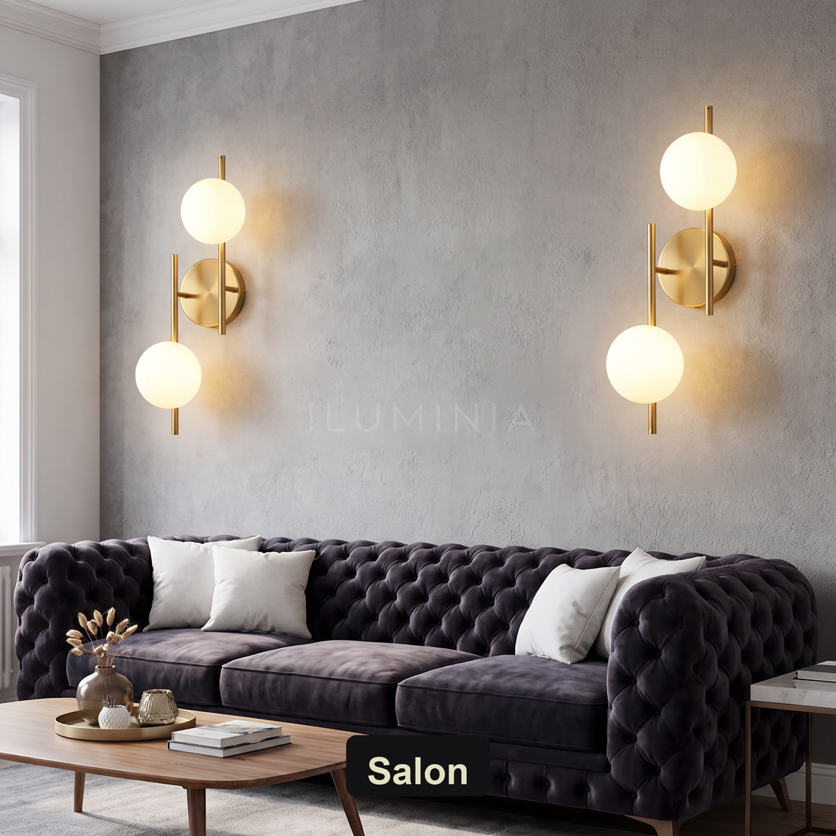 Kinkiet złoty kula – szklany klosz LED | OPALA – salon