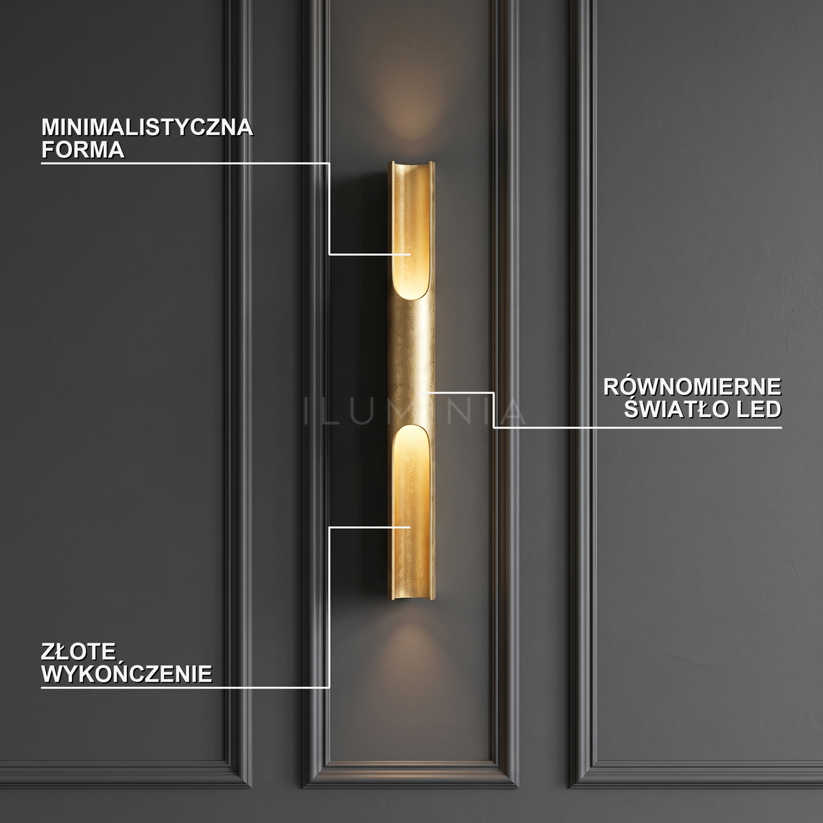 Kinkiet złoty led – minimalistyczny, do korytarza | MAURION
