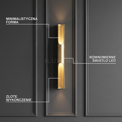 Kinkiet złoty led – minimalistyczny, do korytarza | MAURION