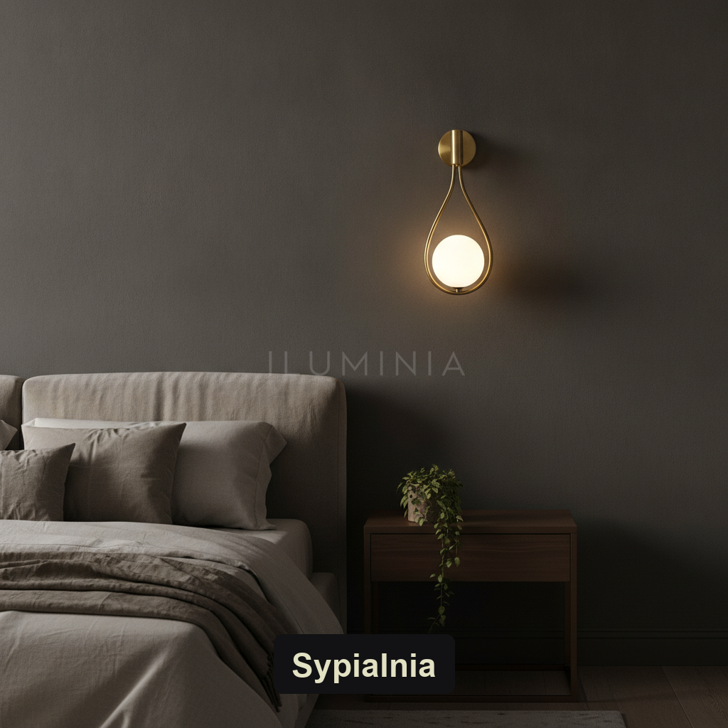Kinkiet złoty nowoczesny – LED, kropla | GOCCIA – sypialnia