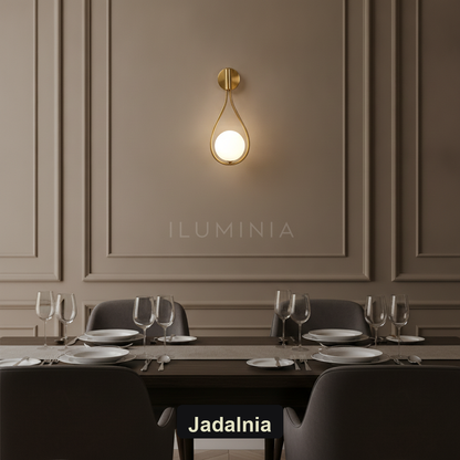 Kinkiet złoty nowoczesny – LED, kropla | GOCCIA – jadalnia