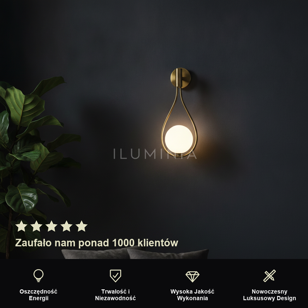 Kinkiet złoty nowoczesny – LED, kropla | GOCCIA – prezentacja