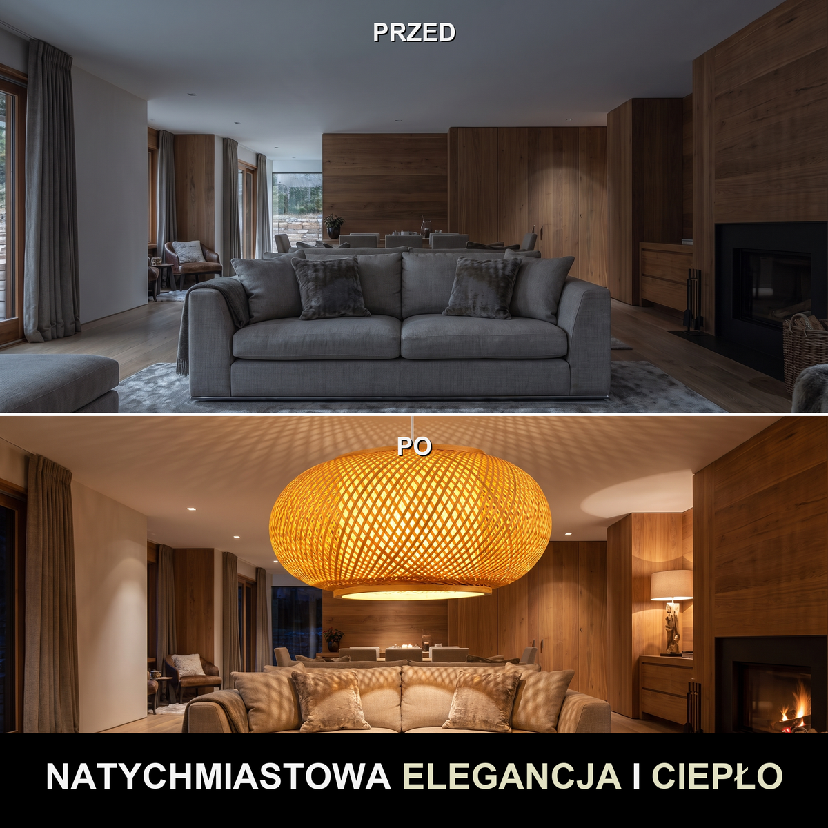 Lampa bambusowa wisząca | Bracella – przed i po