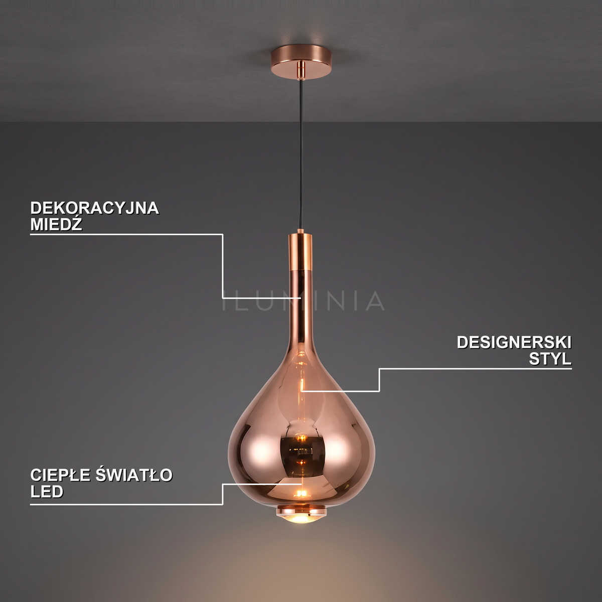 Lampa miedziana wisząca | Doriella