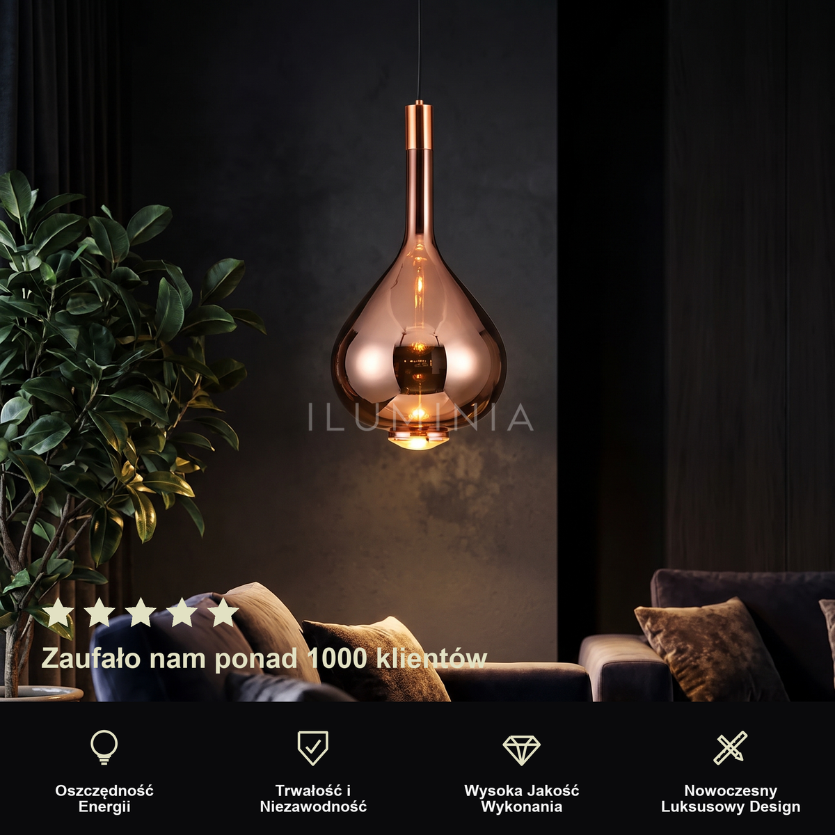 Lampa miedziana wisząca | Doriella