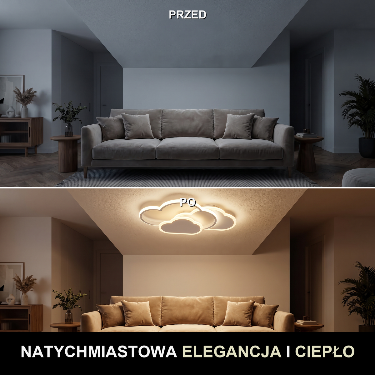 Lampa plafon chmura | Soliva – przed i po
