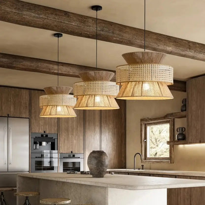 Lampa wisząca boho rattan metalowa | Nardosa