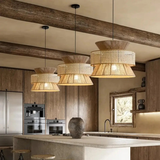 Lampa wisząca boho rattan metalowa | Nardosa