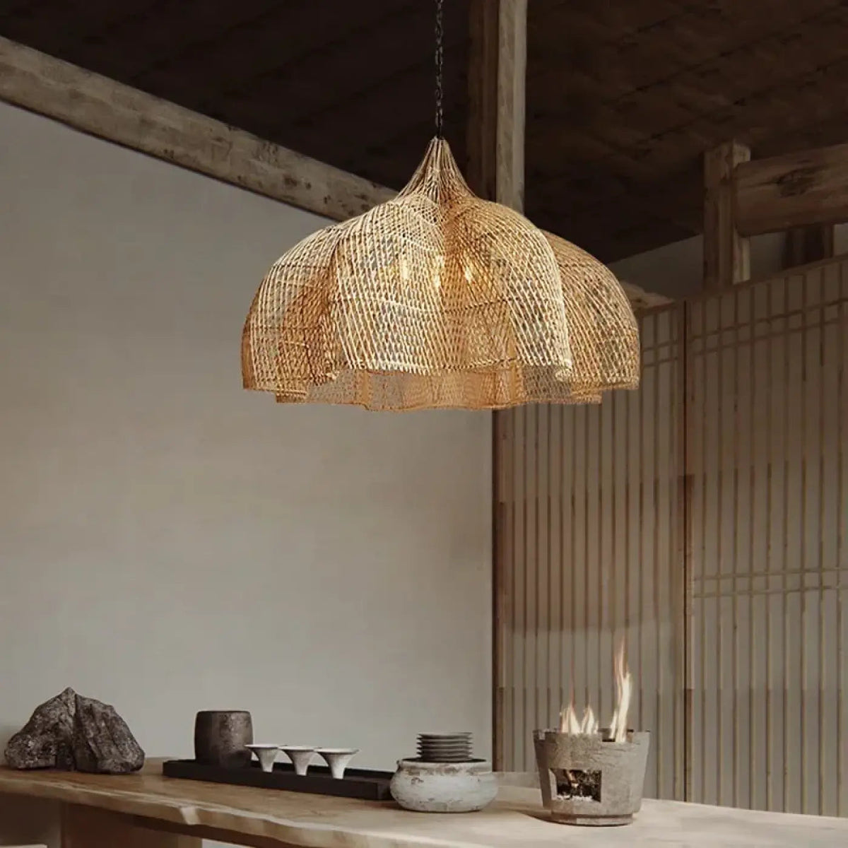 Lampa wisząca czarna drewno | Olivurna