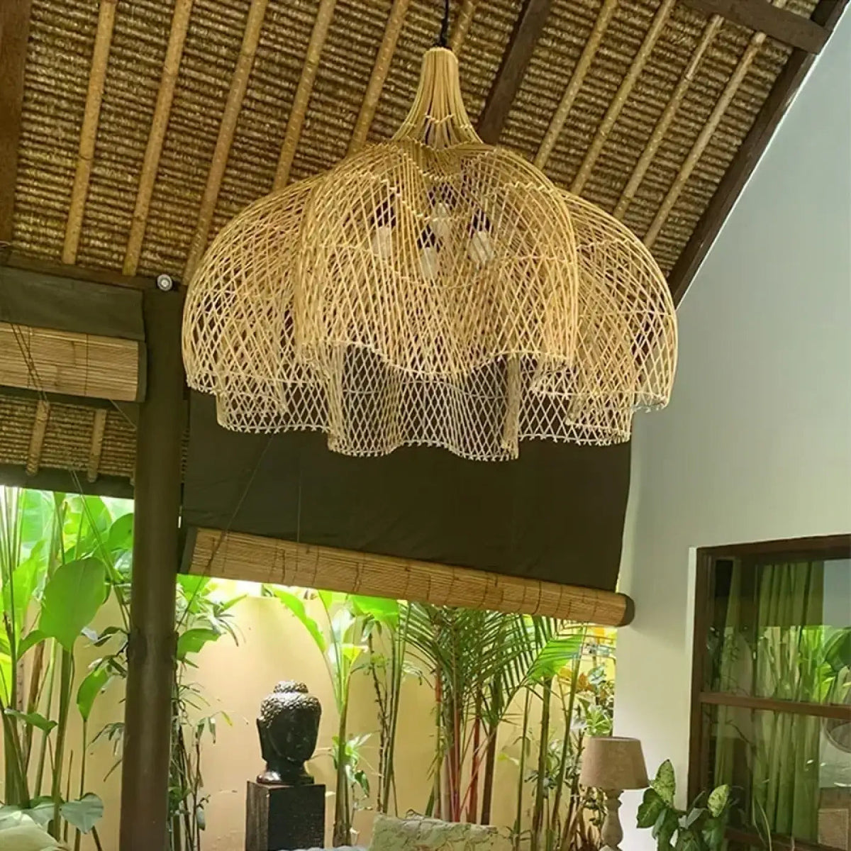 Lampa wisząca czarna drewno | Olivurna