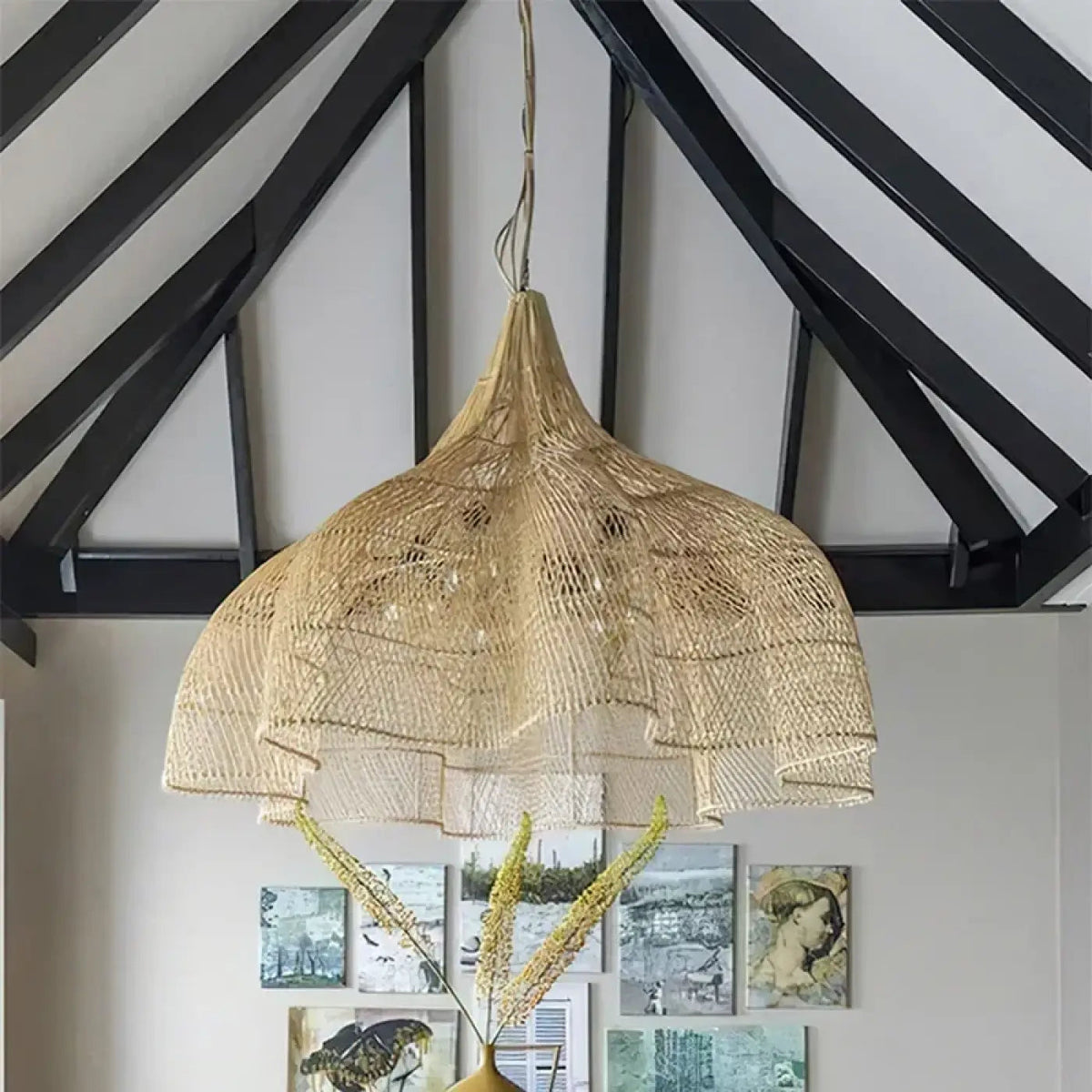 Lampa wisząca czarna drewno | Olivurna
