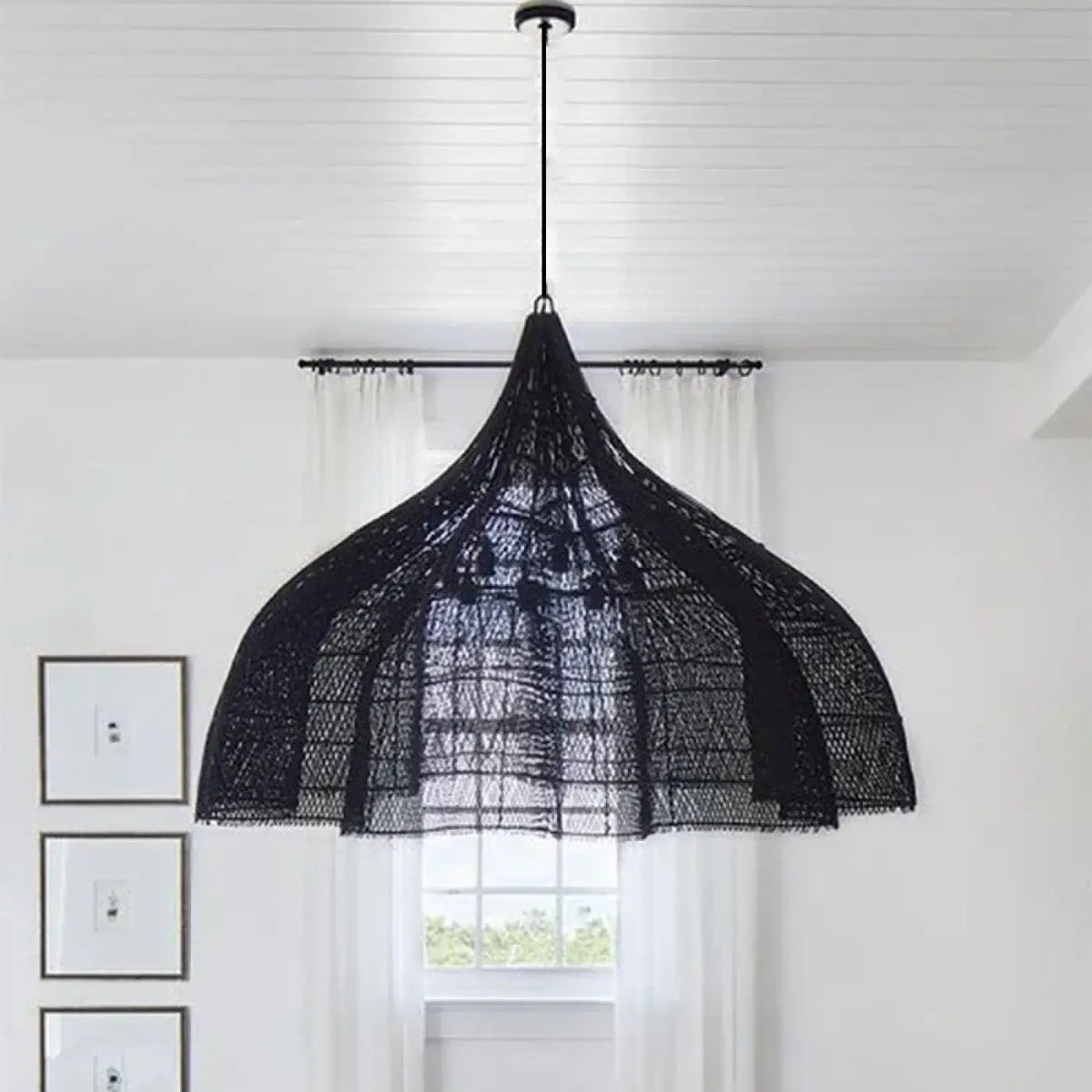 Lampa wisząca czarna drewno | Olivurna