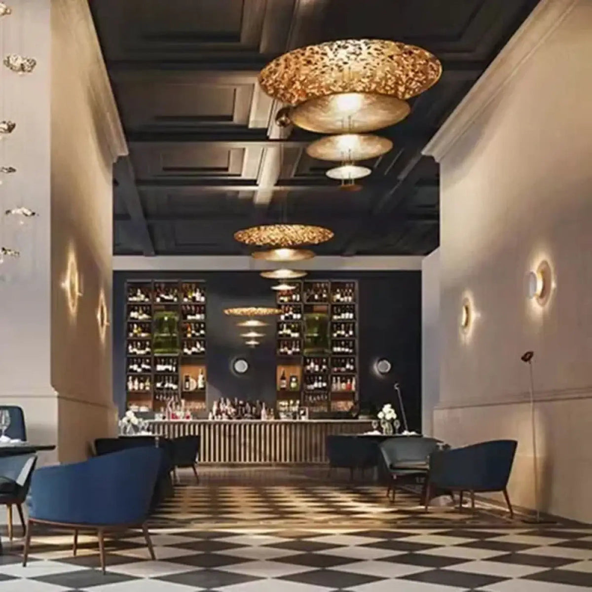 Lampa wisząca designerska metalowa złota | Novora