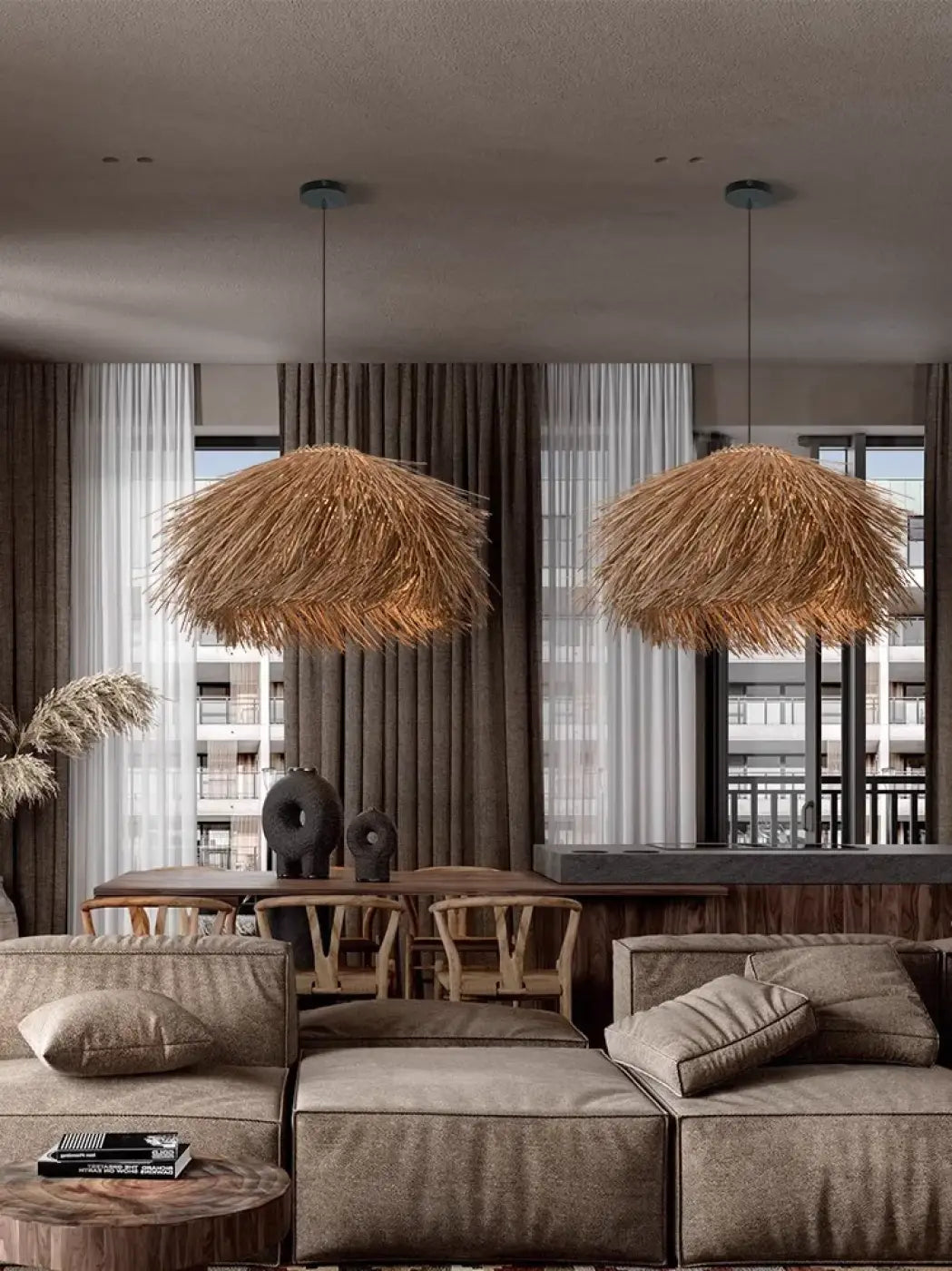 Lampa wisząca designerska naturalna rattan | Primella