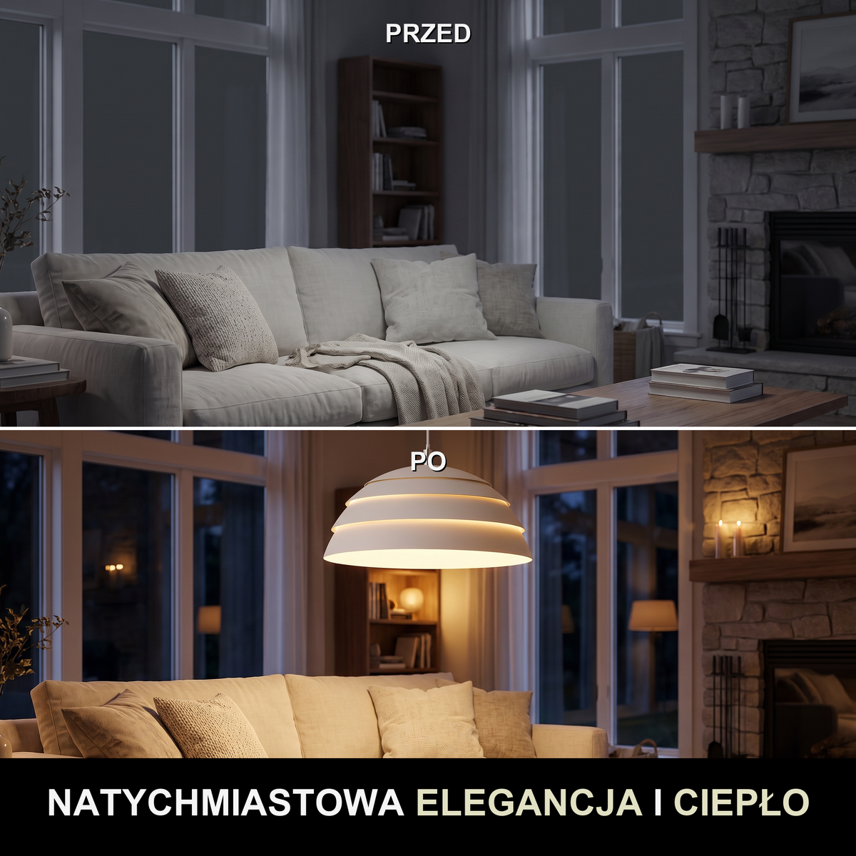 Lampa wisząca biała nowoczesna | Brenessa – przed i po