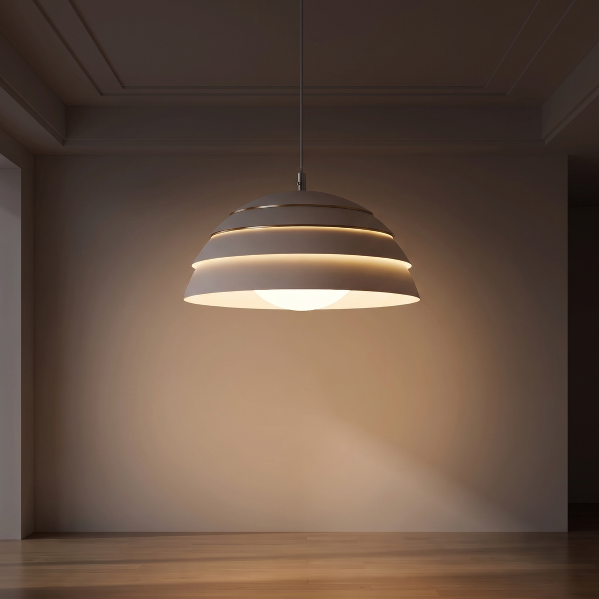Lampa wisząca biała nowoczesna | Brenessa – zapalone światło