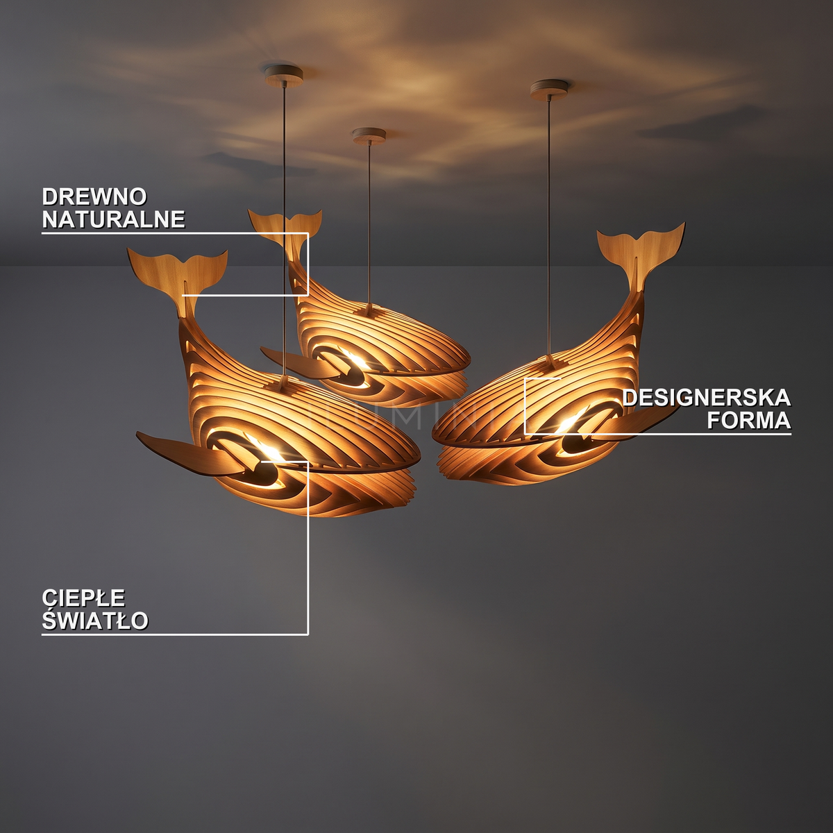 Lampa wisząca drewniana ryba | Veravia
