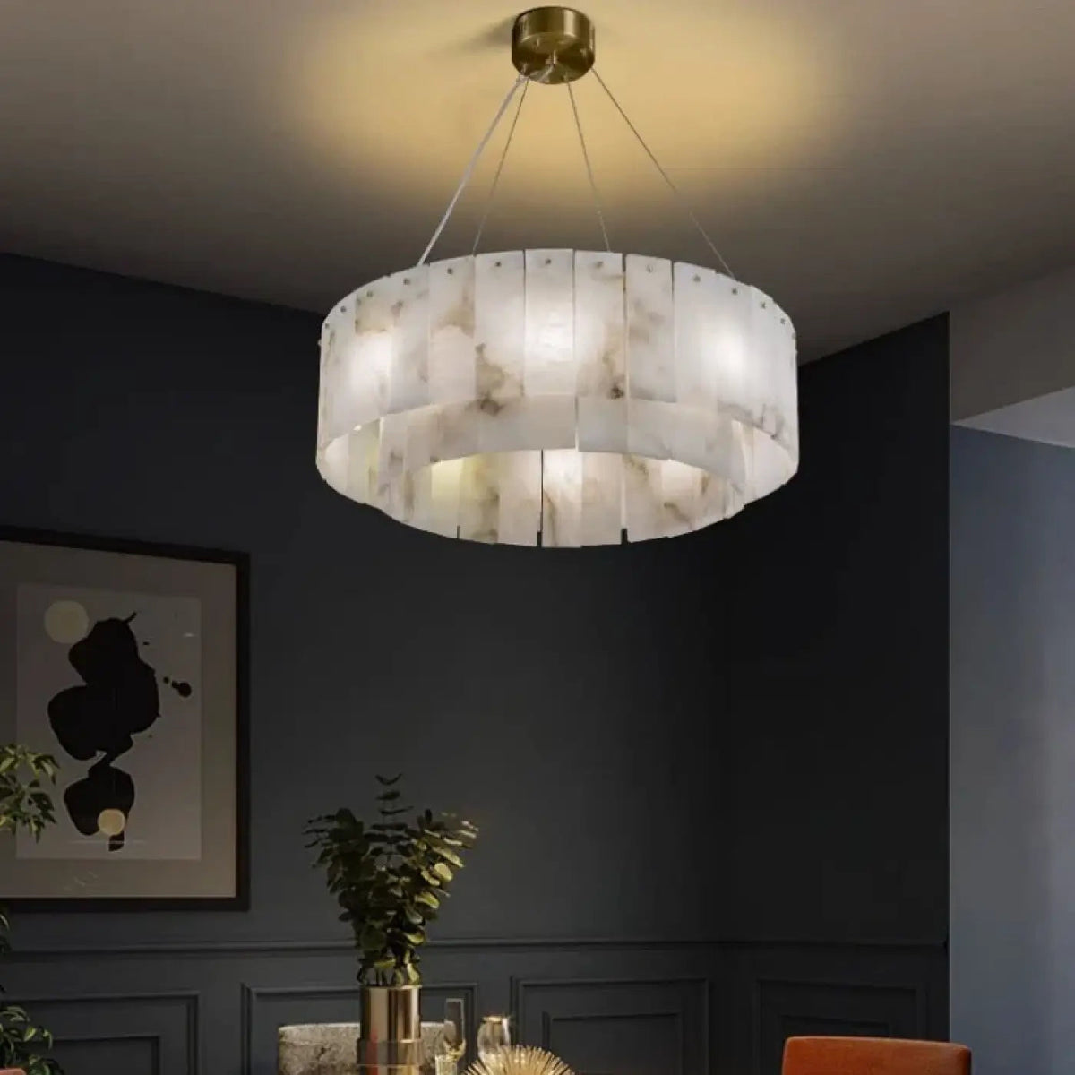 Lampa wisząca elegancka marmurowa biała | Dellora