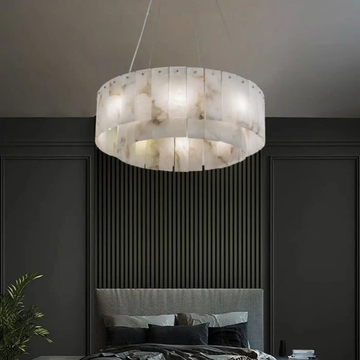 Lampa wisząca elegancka marmurowa biała | Dellora
