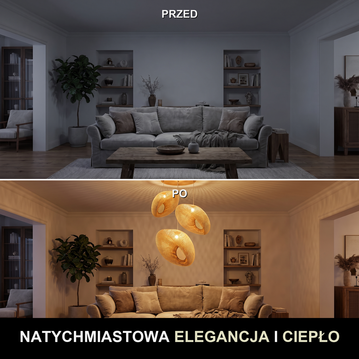 Lampa wisząca bambusowa | Leonza – przed i po