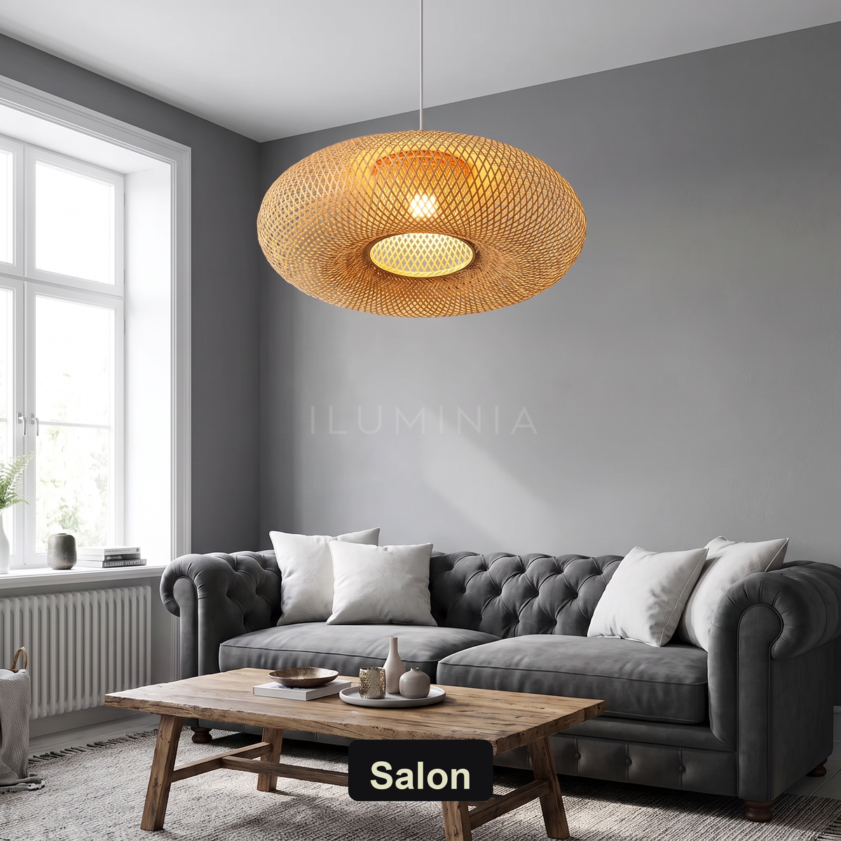 Lampa wisząca bambusowa | Leonza – salon