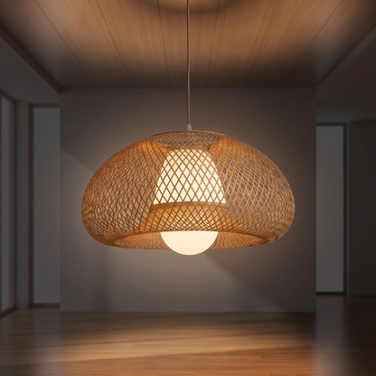 Lampa wisząca bambusowa | Leonza – zapalone światło