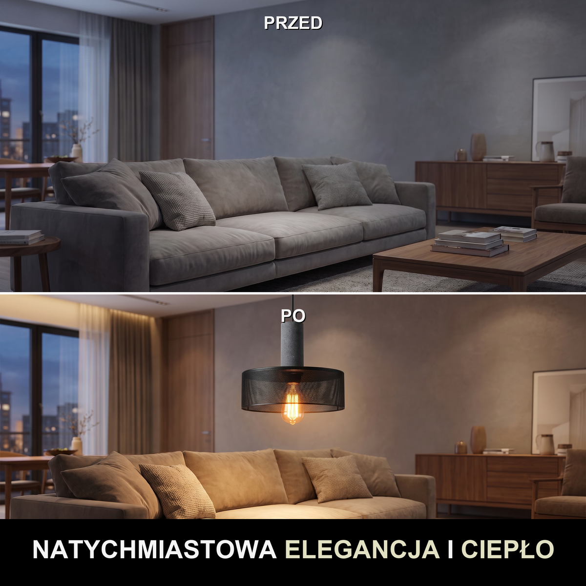Lampa wisząca industrialna loft | Ambrella – przed i po
