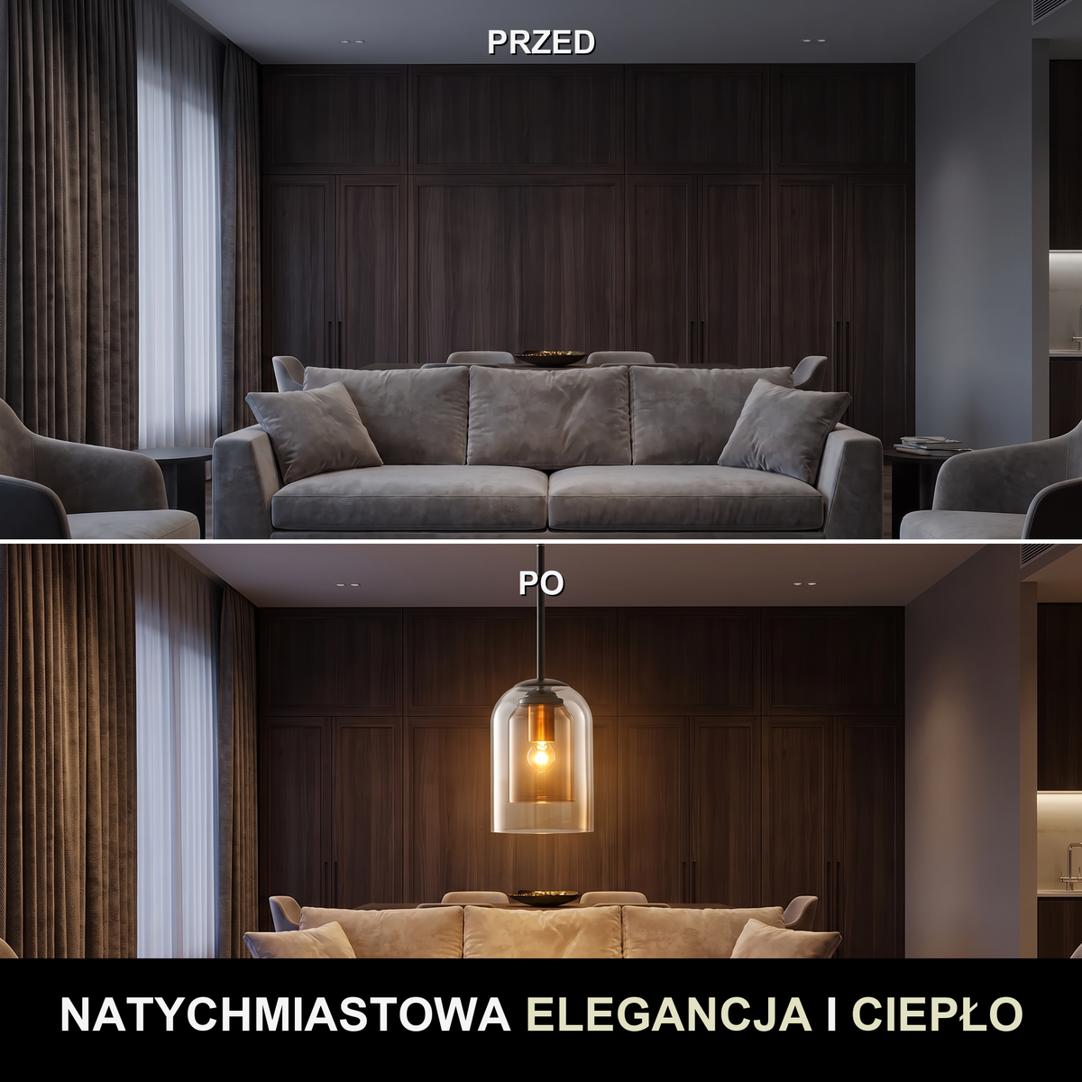 Lampa wisząca kolorowe szkło | Rivella – przed i po