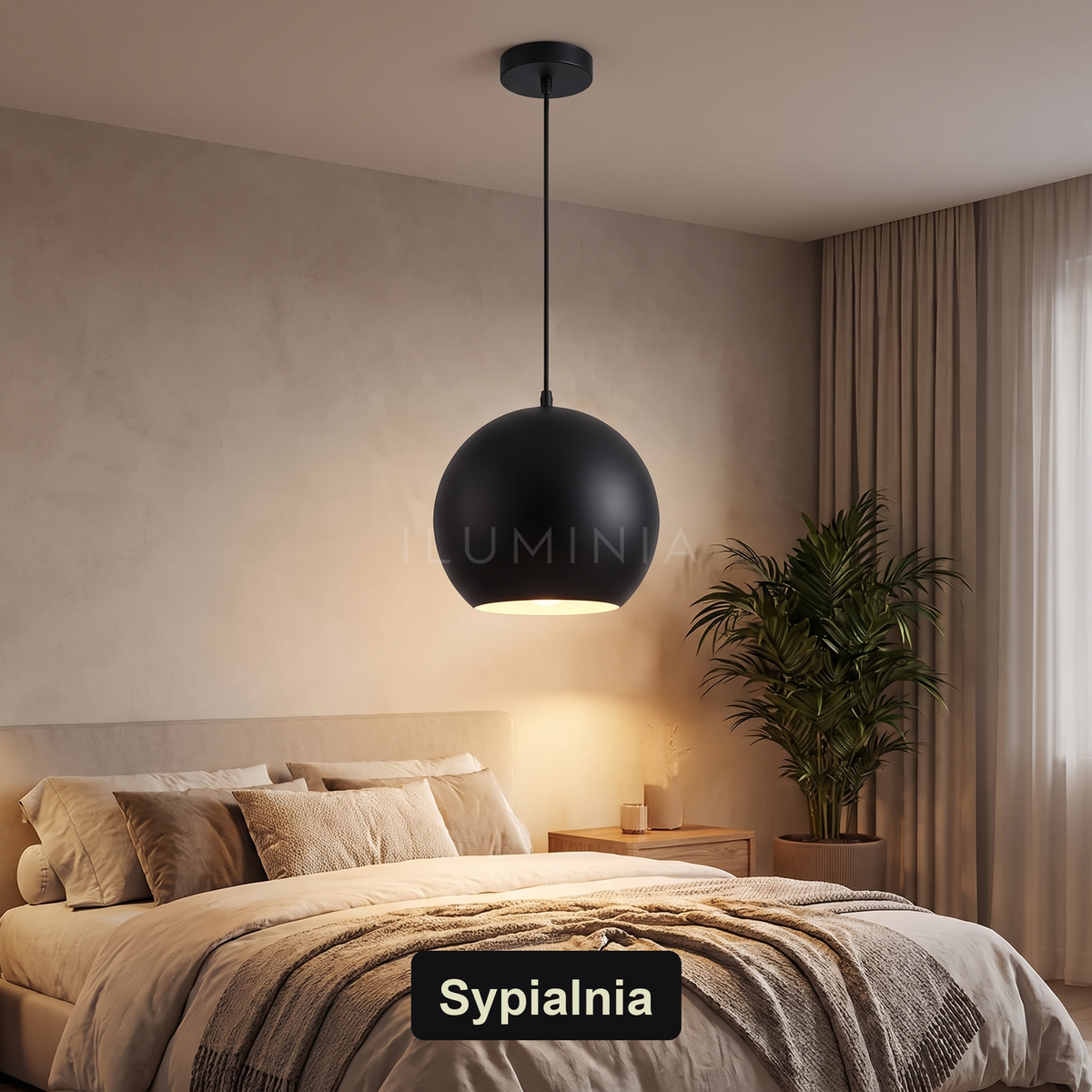 Lampa wisząca kula czarna | Vallesca – sypialnia