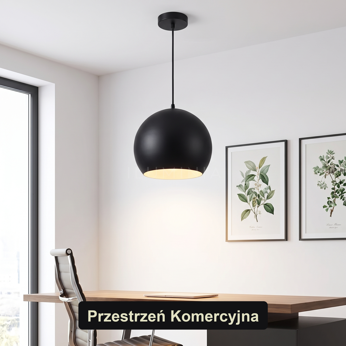 Lampa wisząca kula czarna | Vallesca – przestrzeń komercyjna