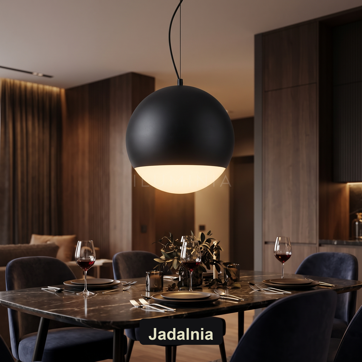 Lampa wisząca kula czarna | Vallesca – jadalnia