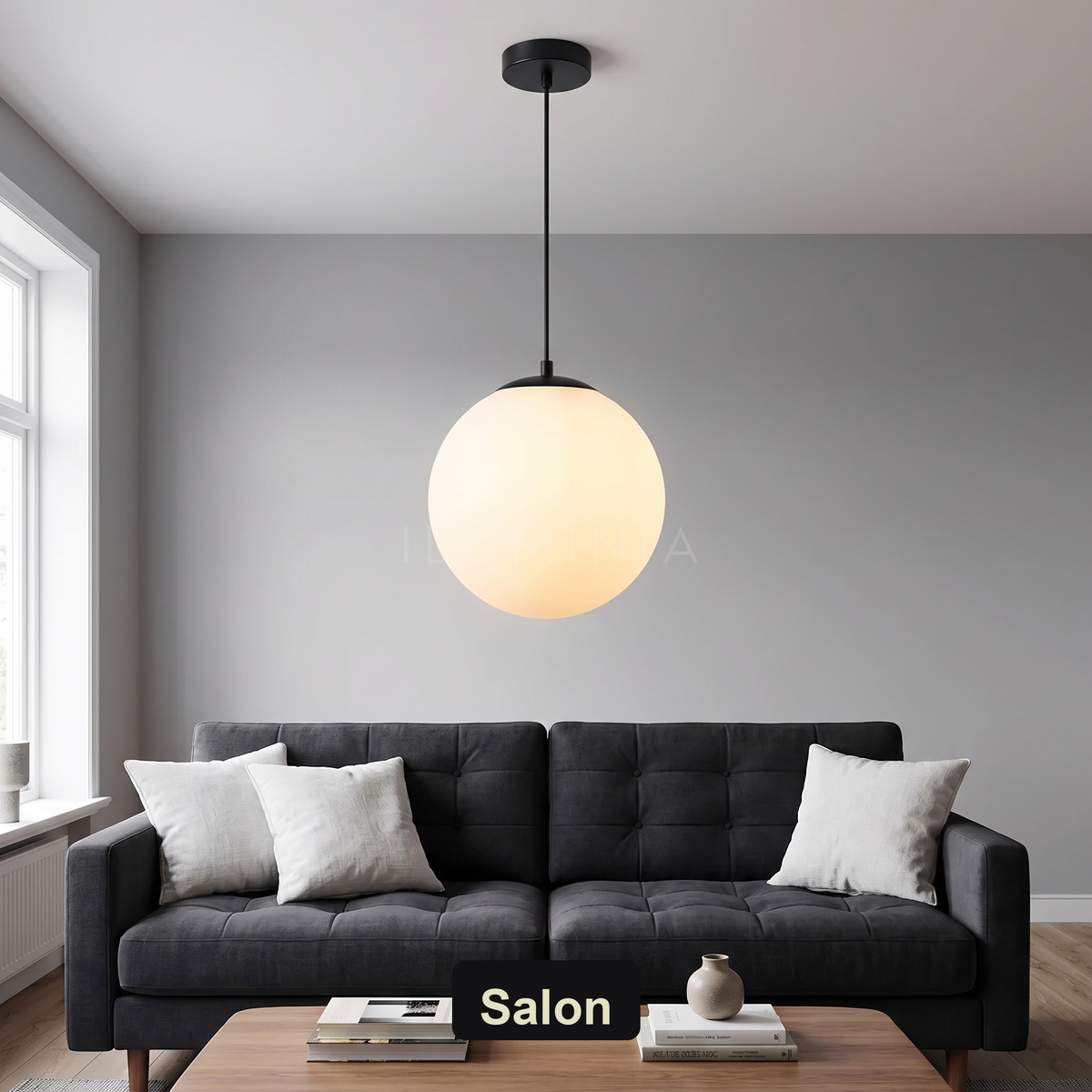Lampa wisząca kula czarna | Vallesca – salon