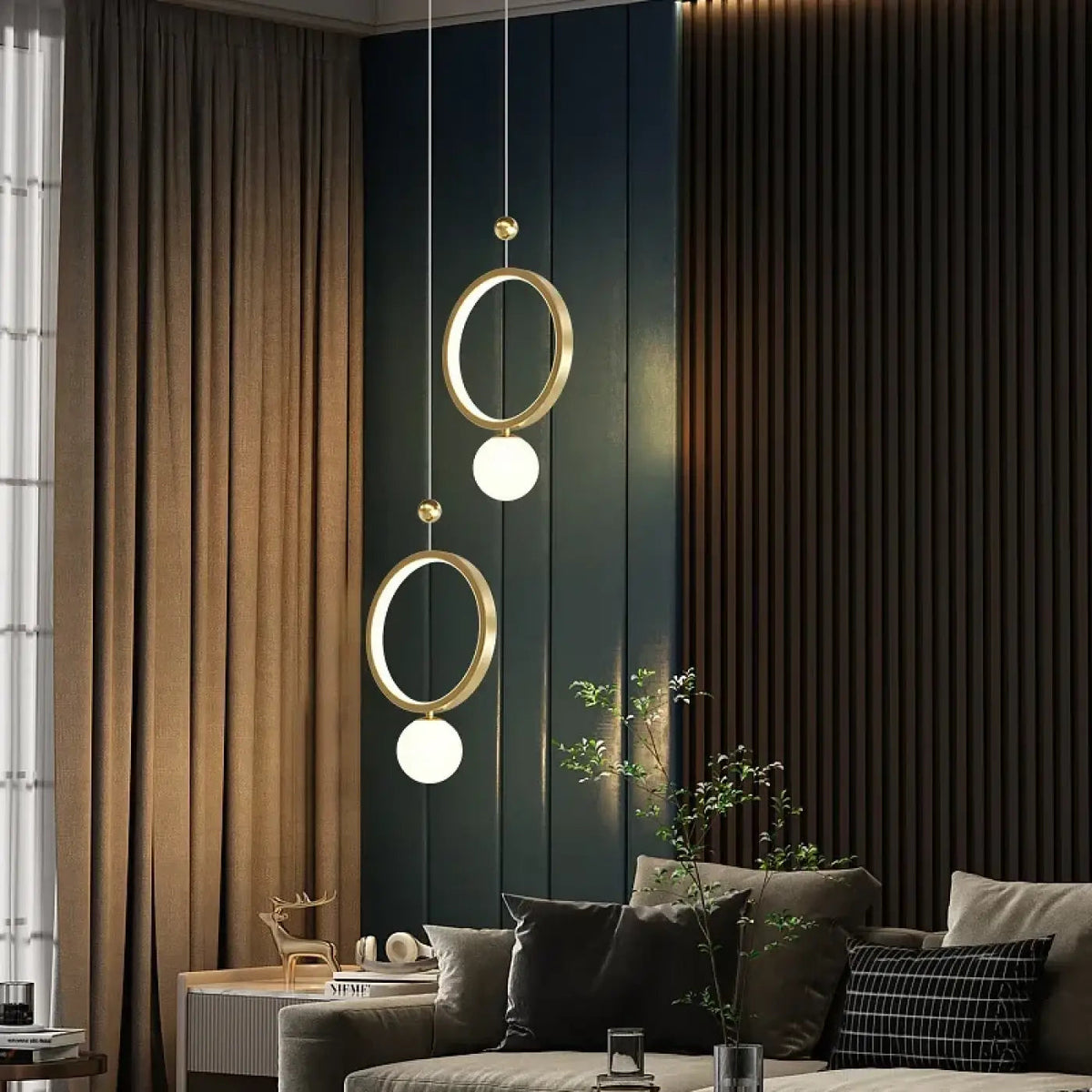 Lampa wisząca metalowa złota LED | Romena