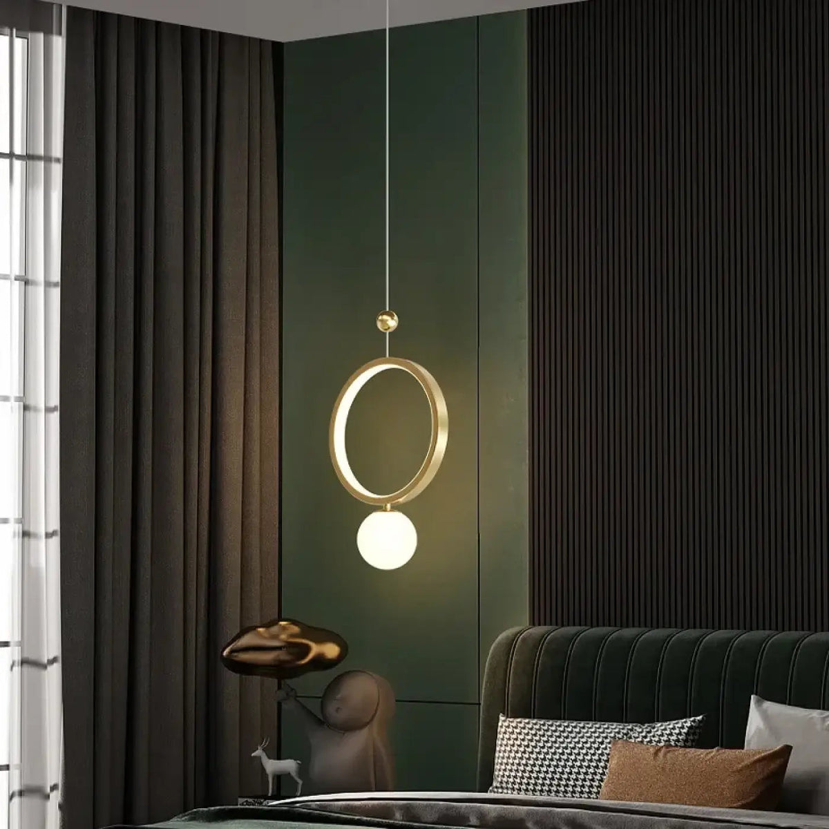 Lampa wisząca metalowa złota LED | Romena