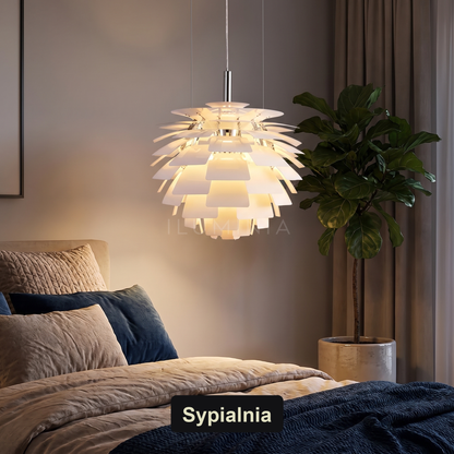 Lampa wisząca nowoczesna designerska biała | Ricella – sypialnia
