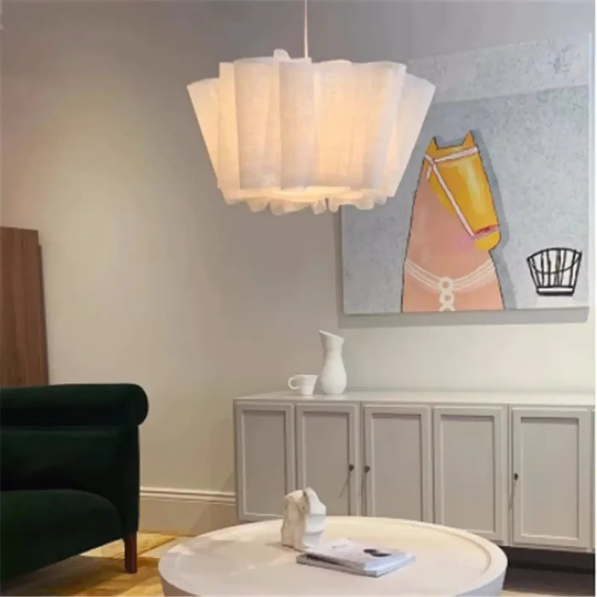 Lampa wisząca nowoczesna tkanina beżowa | Primilla