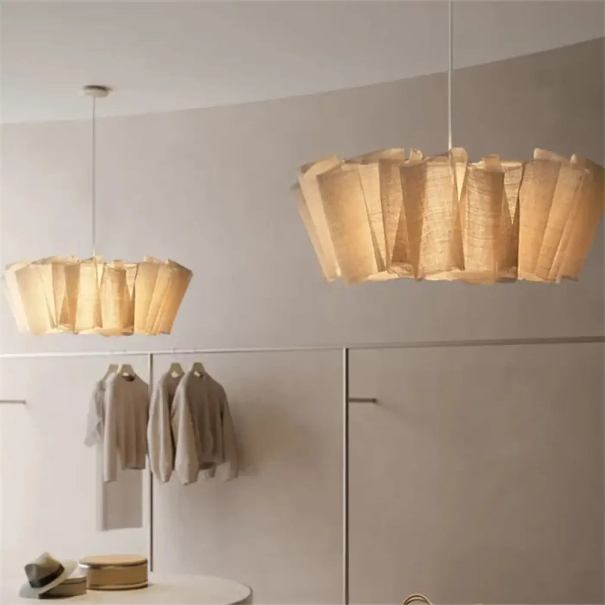 Lampa wisząca nowoczesna tkanina beżowa | Primilla