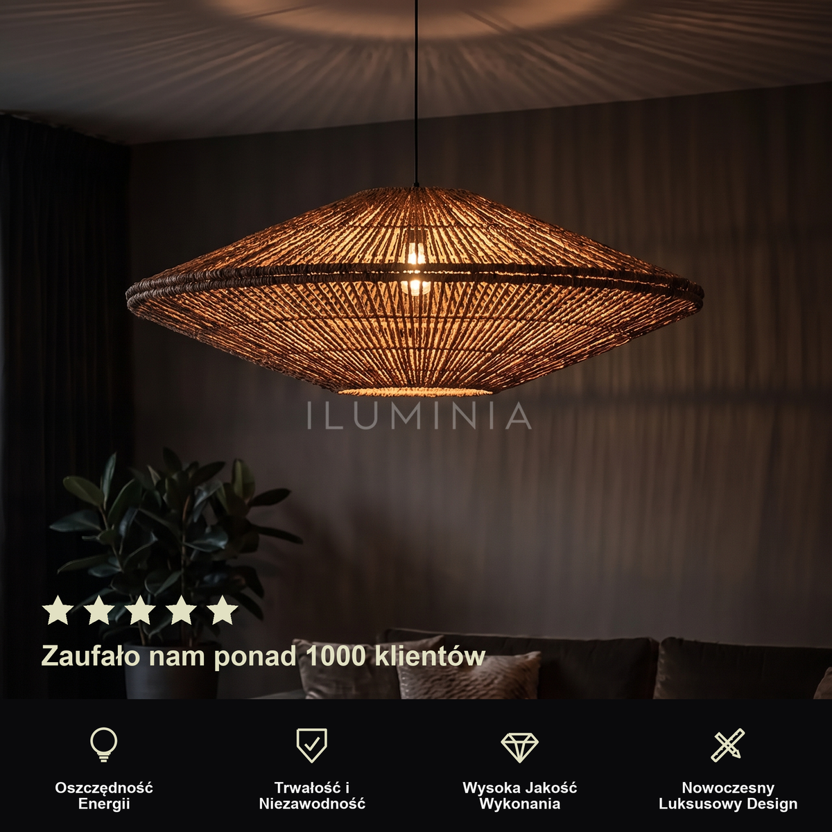 Lampa wisząca oryginalna rattan brązowa | Florelia