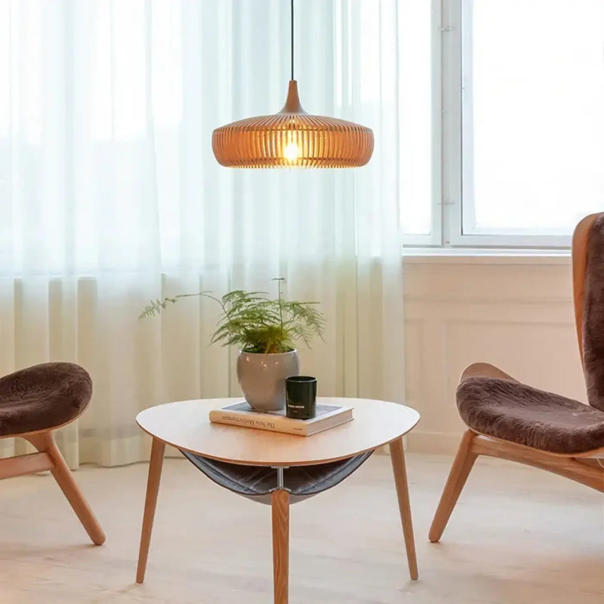 Lampa wisząca skandynawska rattan drewniana | Sotticia