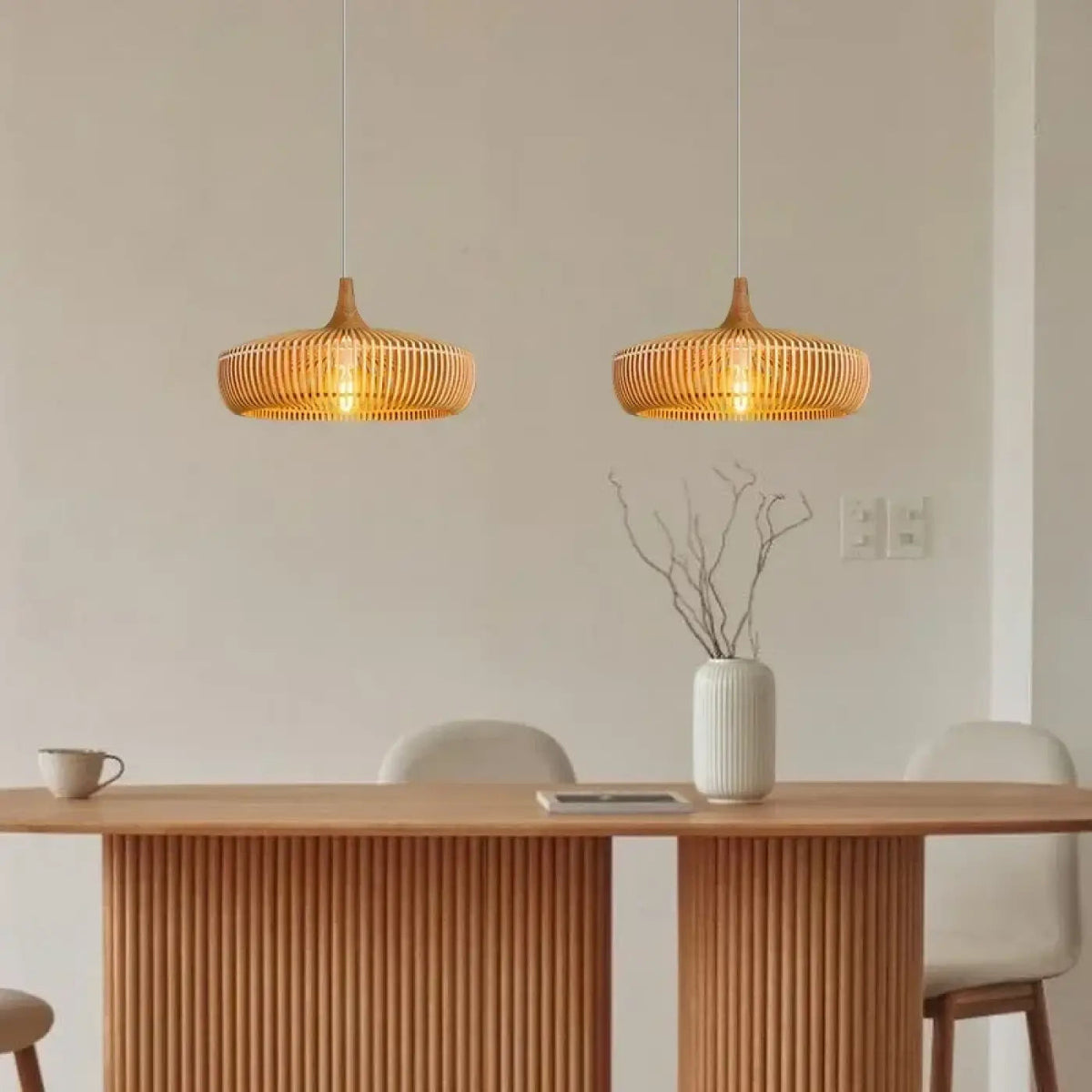 Lampa wisząca skandynawska rattan drewniana | Sotticia