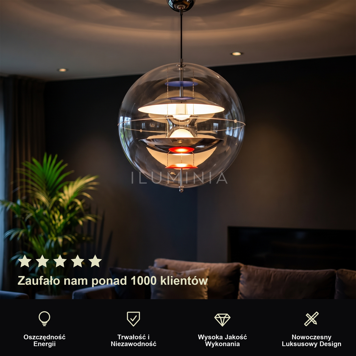 Lampa wisząca srebrna kula | Estezza