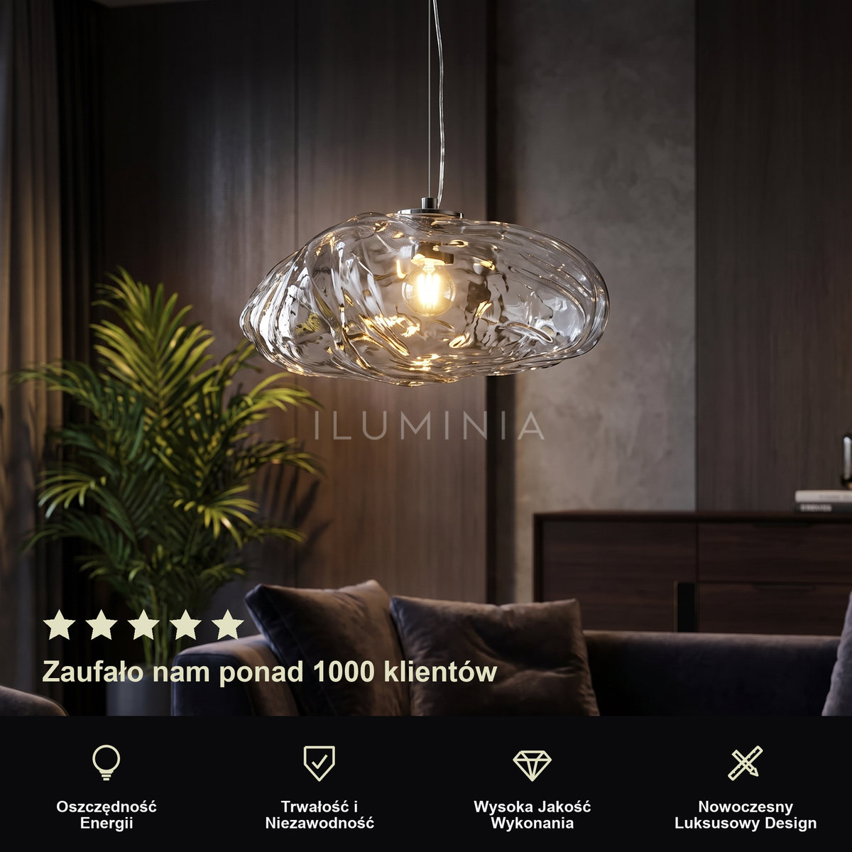 Lampa wisząca szara szkło | Napora
