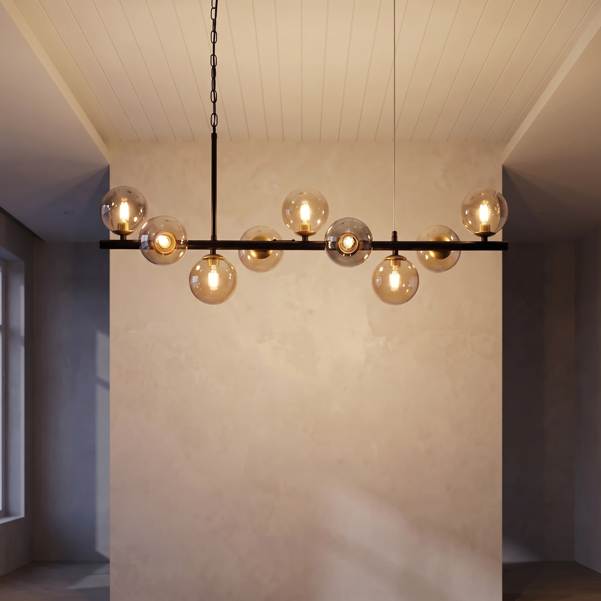 Lampa wisząca szklana kula | Ardenza – zapalone światło