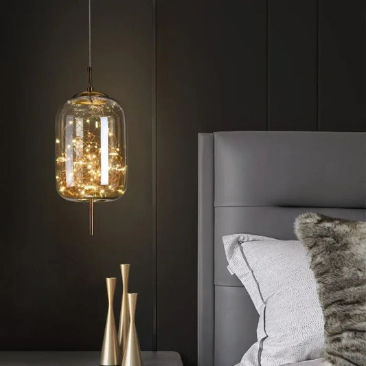 Lampa wisząca szklana metalowa złota | Iolampa