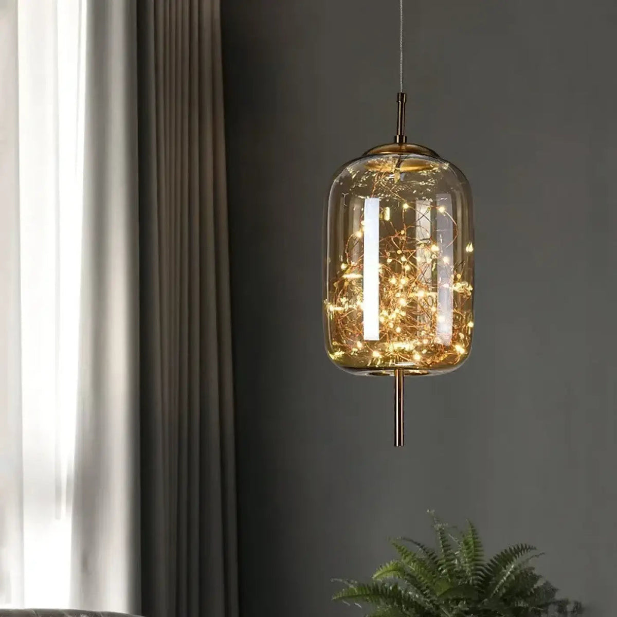 Lampa wisząca szklana metalowa złota | Iolampa